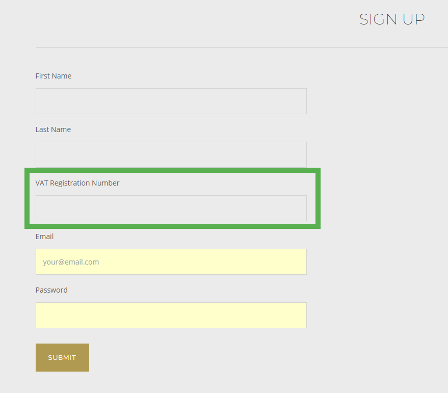 Adding a VAT number to your account.