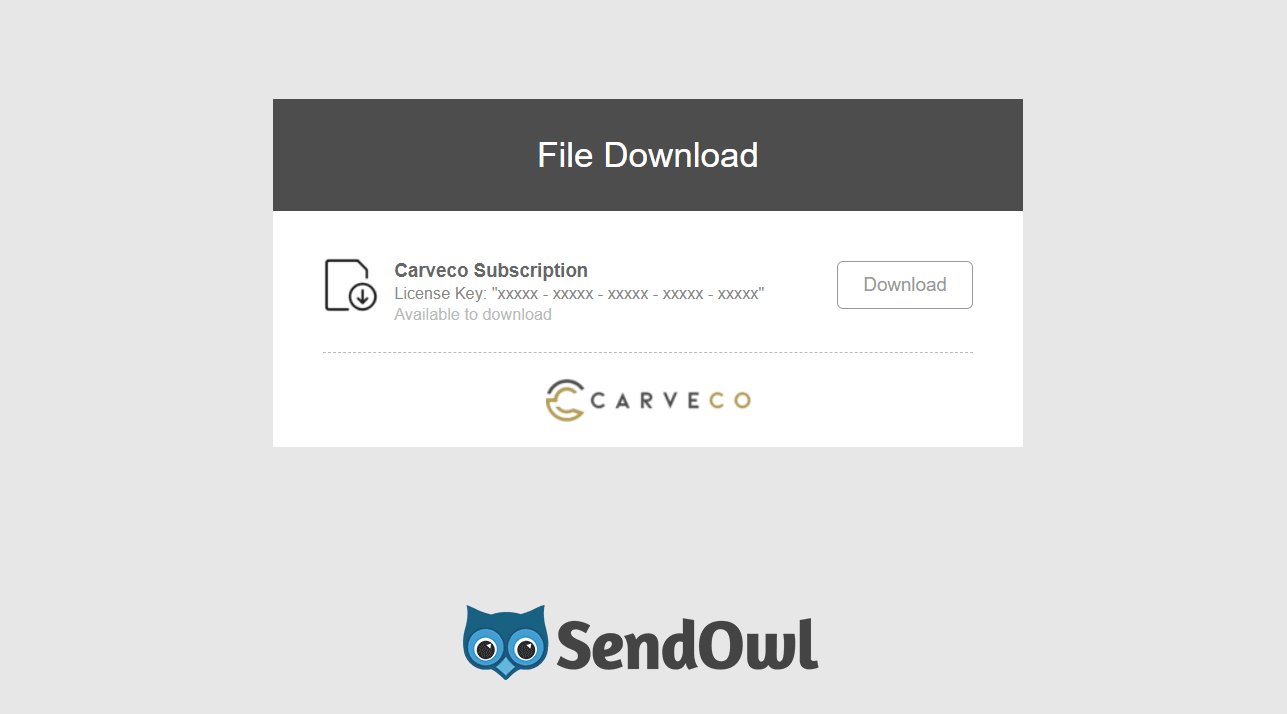 The software download page on sendowl