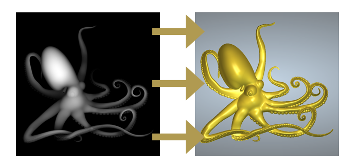 3D octopud relief model from a grayscale image