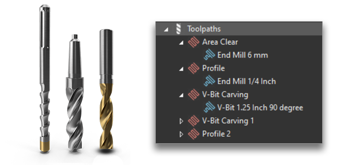 CNC router bits and multiple toolpaths