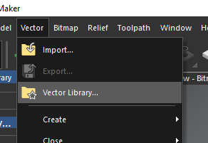 Vector Library menu item in Carveco