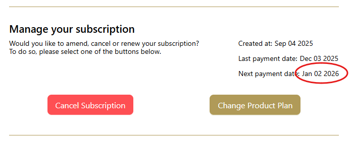 carveco-account-next-transaction-detail The Next Transaction date as shown in the Carveco Account order detail page