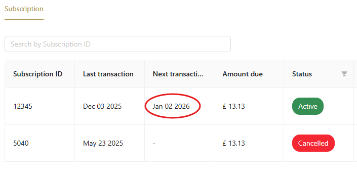 carveco-account-next-transaction The Next Transaction date as shown in the Carveco Account