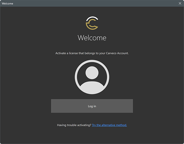 account-welcome-screen-login The Carveco Account login screen